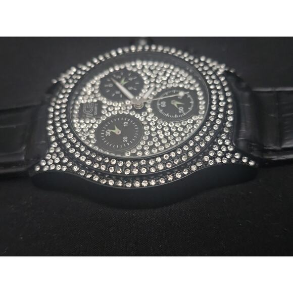 54.1mm black crystal stone Fashion Analog Quartz watch w/Black Faux Leather Band main image 5